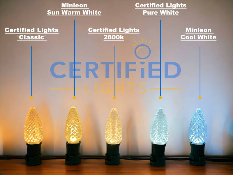 Comparison picture of different kelvin grade for Christmas light bulbs