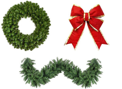 Picture of wreath, red bow, and garland from Certified Lights