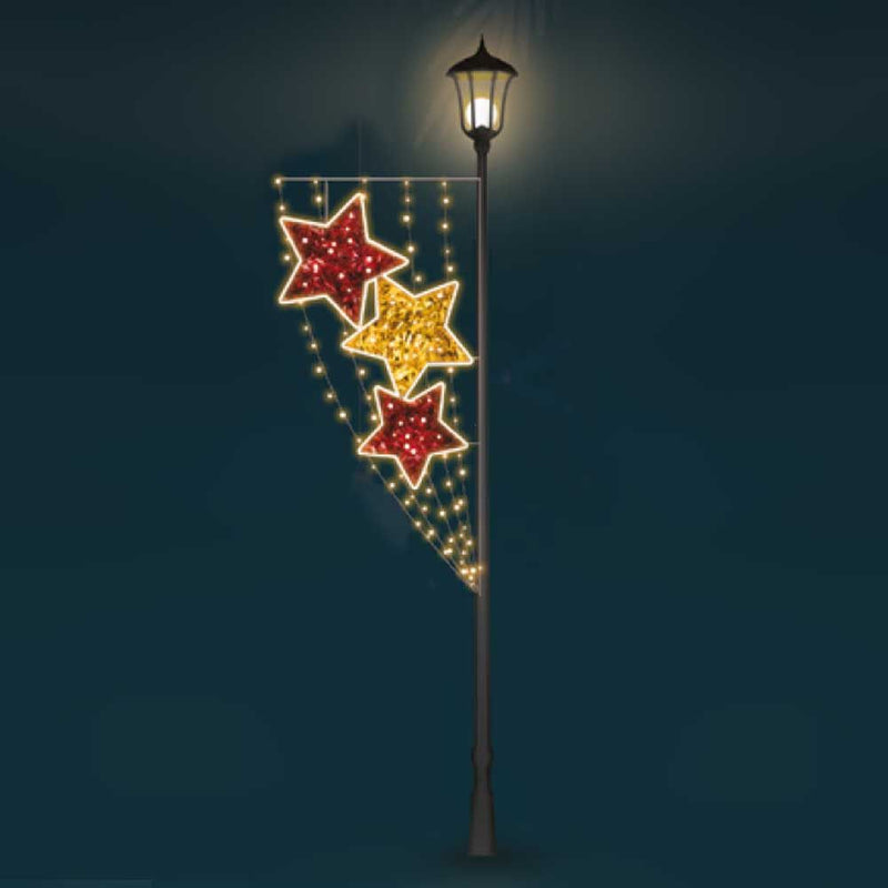 Giant Pre-Lit LED Tri Star Pole Mount 2D Wire Frame Decor