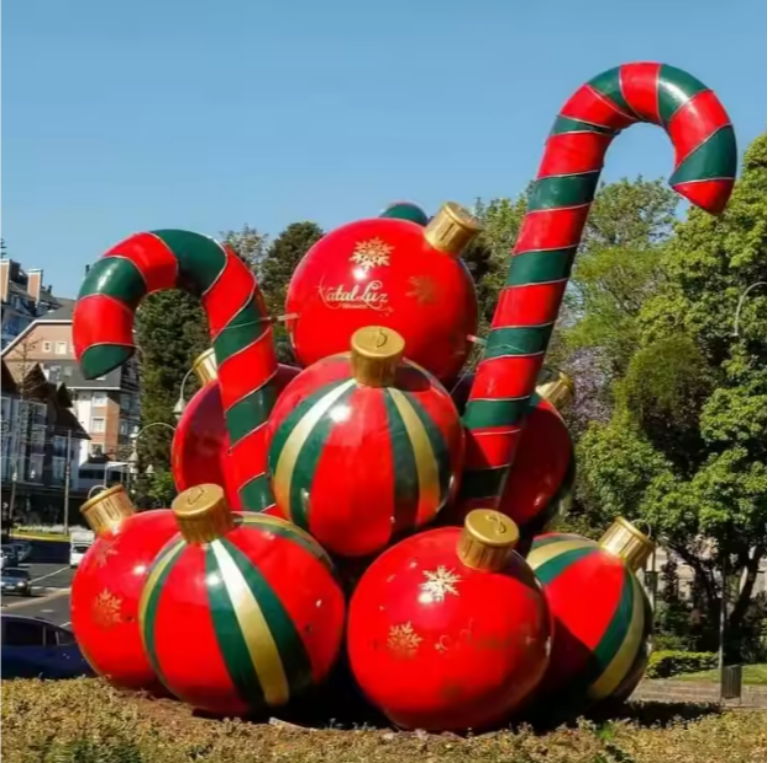 Giant Fiberglass Ornament Stack with Candy Canes