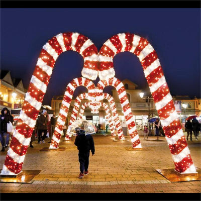 Picture of Certified Lights' Large outdoor Christmas Decorations. A picture of double large lighted oversized candy cane arches