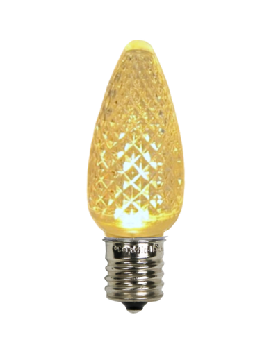 Picture of lit C9 Christmas light bulb in warm white