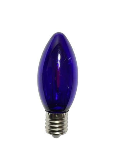 C9 LED filament bulb with purple transparent glass and E17 base, shown on transparent background for commercial and decorative lighting use