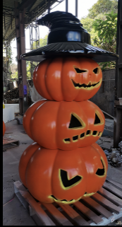 Giant Fiberglass Witch Hat Pumpkin Stack Trio