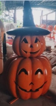 Giant Fiberglass Witch Hat Pumpkin Stack Duo