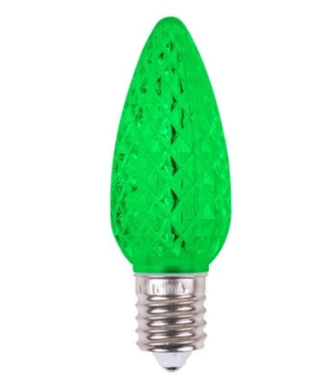 Picture of a single green led faceted c9 bulb