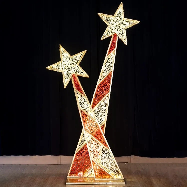 Pre-Lit LED Shooting Striped Stars 2D Wire Frame Decor